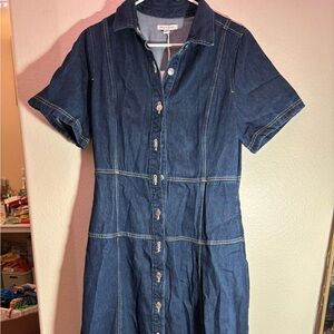 Casual Denim Button-Up Midi Dress